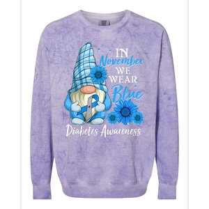 In November We Wear Blue Diabetes Awareness Blue Gnome Colorblast Crewneck Sweatshirt