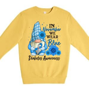 In November We Wear Blue Diabetes Awareness Blue Gnome Premium Crewneck Sweatshirt