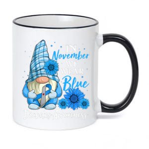 In November We Wear Blue Diabetes Awareness Blue Gnome 11oz Black Color Changing Mug