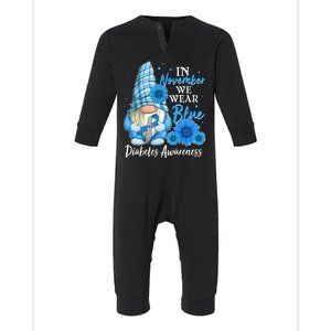 In November We Wear Blue Diabetes Awareness Blue Gnome Infant Fleece One Piece