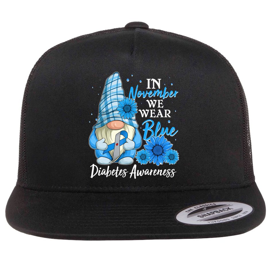 In November We Wear Blue Diabetes Awareness Blue Gnome Flat Bill Trucker Hat