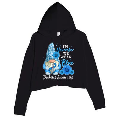 In November We Wear Blue Diabetes Awareness Blue Gnome Crop Fleece Hoodie