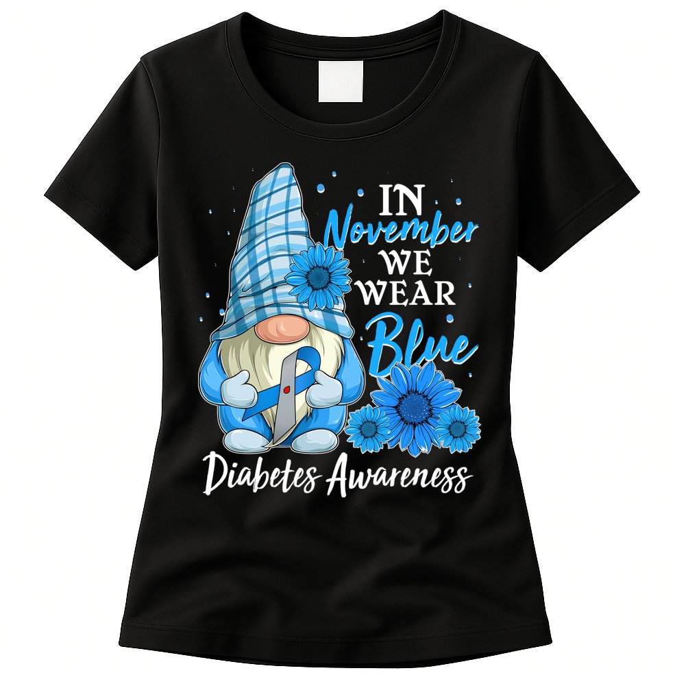 In November We Wear Blue Diabetes Awareness Blue Gnome Womens T-Shirt