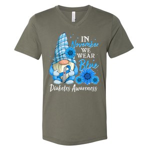 In November We Wear Blue Diabetes Awareness Blue Gnome V-Neck T-Shirt