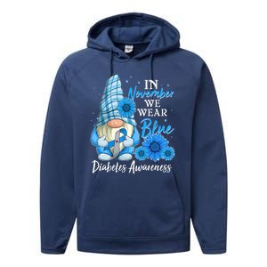 In November We Wear Blue Diabetes Awareness Blue Gnome Performance Fleece Hoodie