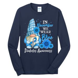 In November We Wear Blue Diabetes Awareness Blue Gnome Tall Long Sleeve T-Shirt