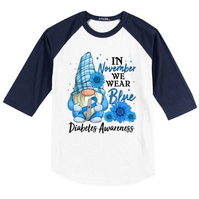 In November We Wear Blue Diabetes Awareness Blue Gnome Baseball Sleeve Shirt