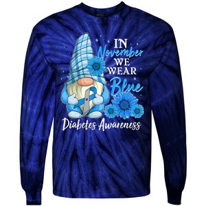 In November We Wear Blue Diabetes Awareness Blue Gnome Tie-Dye Long Sleeve Shirt