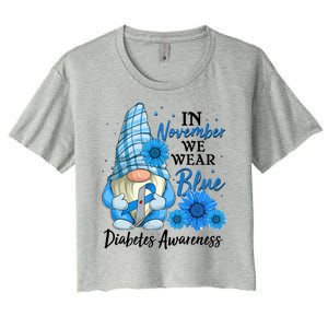 In November We Wear Blue Diabetes Awareness Blue Gnome Women's Crop Top Tee