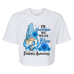 In November We Wear Blue Diabetes Awareness Blue Gnome Bella+Canvas Jersey Crop Tee