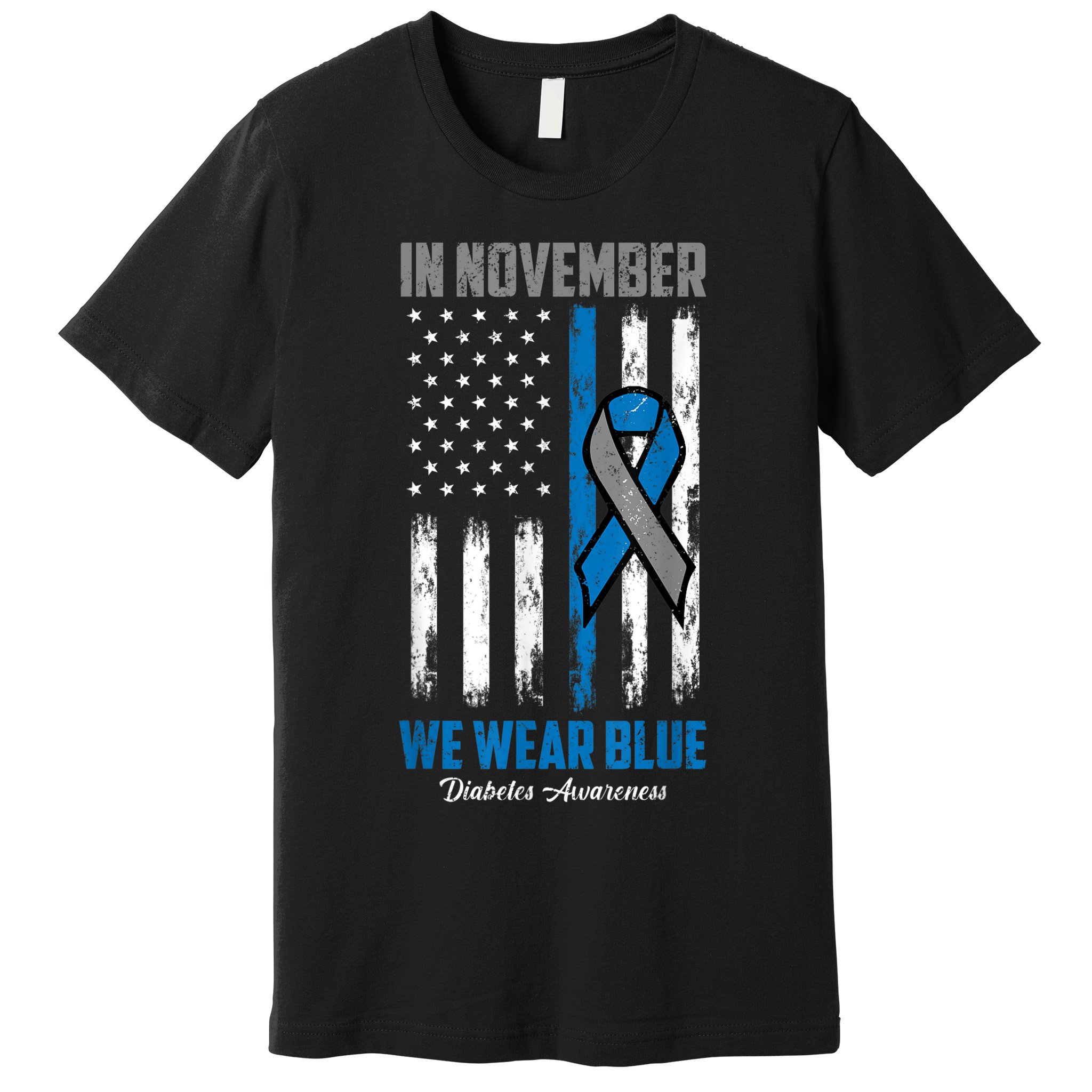 In November We Wear Blue USA Flag Diabetes Awareness Month Premium T-Shirt