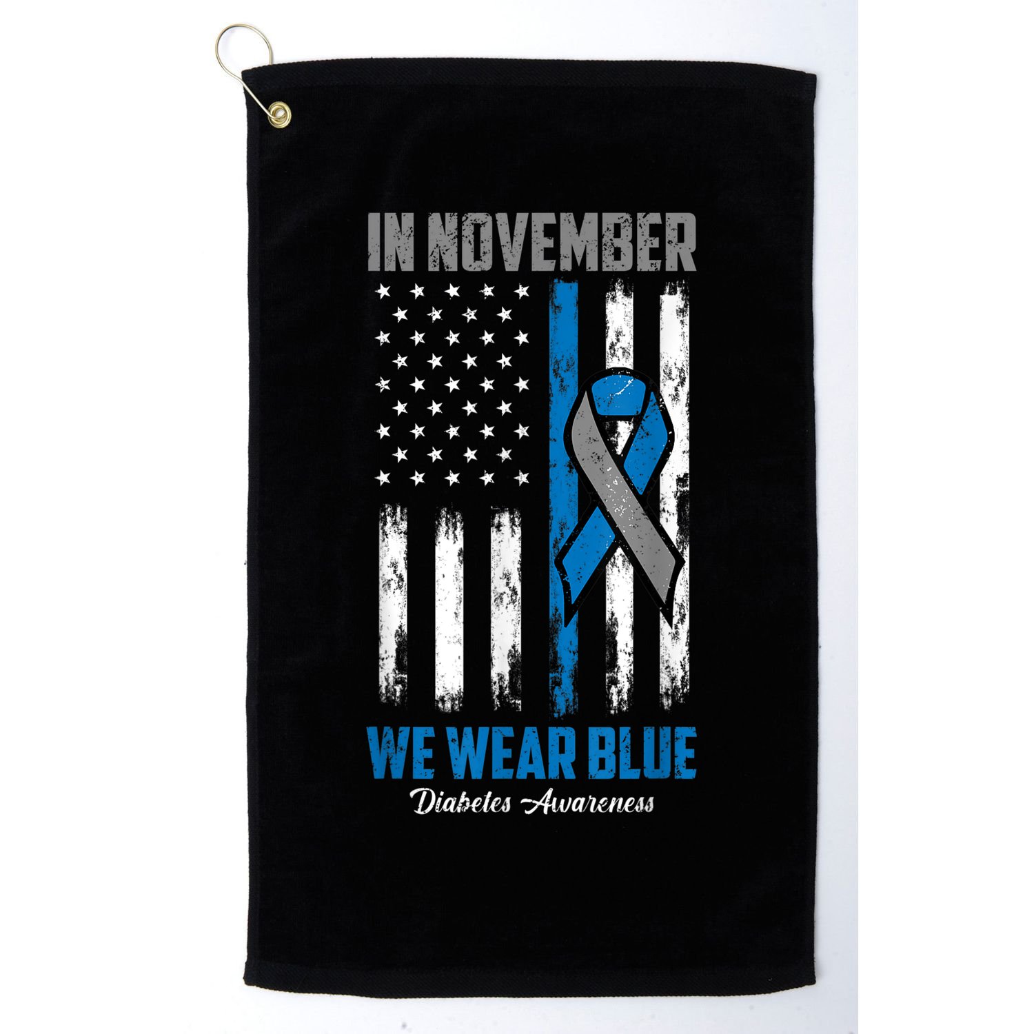 In November We Wear Blue USA Flag Diabetes Awareness Month Golf Towel
