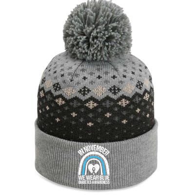 In November We Wear Blue Ribbon Diabetes Awareness The Baniff Cuffed Pom Beanie