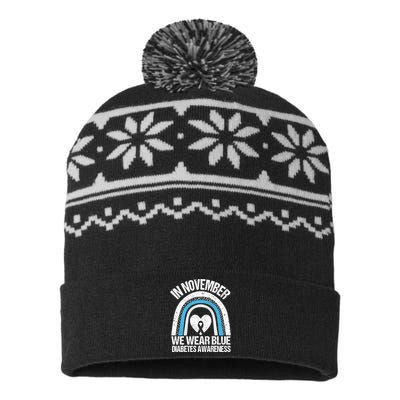 In November We Wear Blue Ribbon Diabetes Awareness USA-Made Snowflake Beanie