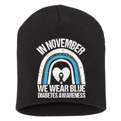 In November We Wear Blue Ribbon Diabetes Awareness Short Acrylic Beanie