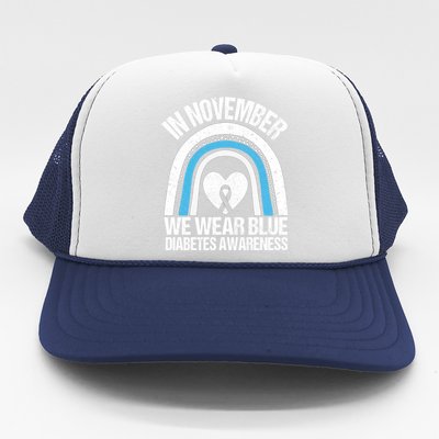 In November We Wear Blue Ribbon Diabetes Awareness Trucker Hat