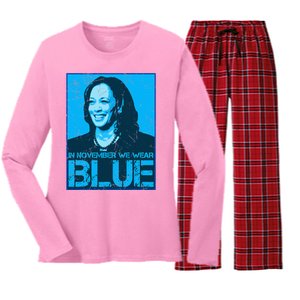 In November We Wear Blue Kamala Harris 2024 Women's Long Sleeve Flannel Pajama Set 