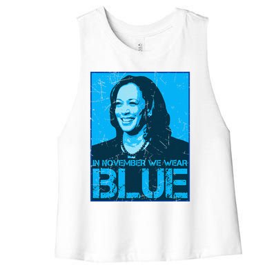 In November We Wear Blue Kamala Harris 2024 Women's Racerback Cropped Tank