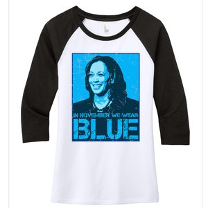 In November We Wear Blue Kamala Harris 2024 Women's Tri-Blend 3/4-Sleeve Raglan Shirt