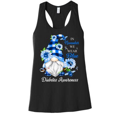 In November We Wear Blue Gnomes Diabetes Awareness Women's Racerback Tank