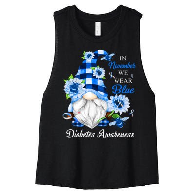 In November We Wear Blue Gnomes Diabetes Awareness Women's Racerback Cropped Tank