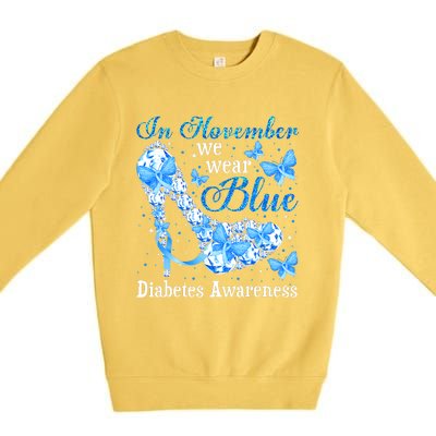 In November We Wear Blue Diabetes Awareness Cute Butterfly Premium Crewneck Sweatshirt