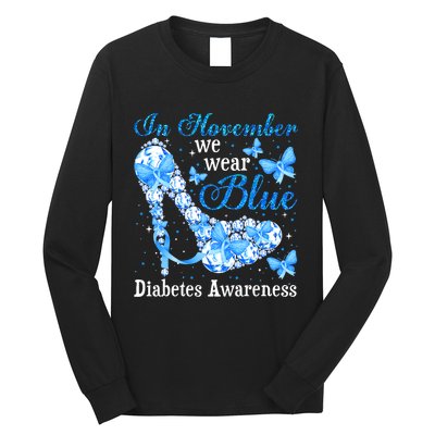 In November We Wear Blue Diabetes Awareness Cute Butterfly Long Sleeve Shirt