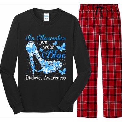 In November We Wear Blue Diabetes Awareness Cute Butterfly Long Sleeve Pajama Set