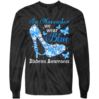 In November We Wear Blue Diabetes Awareness Cute Butterfly Tie-Dye Long Sleeve Shirt