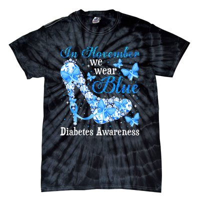 In November We Wear Blue Diabetes Awareness Cute Butterfly Tie-Dye T-Shirt