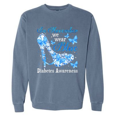 In November We Wear Blue Diabetes Awareness Cute Butterfly Garment-Dyed Sweatshirt