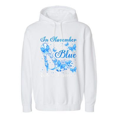 In November We Wear Blue Diabetes Awareness Cute Butterfly Garment-Dyed Fleece Hoodie