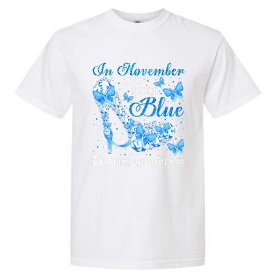 In November We Wear Blue Diabetes Awareness Cute Butterfly Garment-Dyed Heavyweight T-Shirt