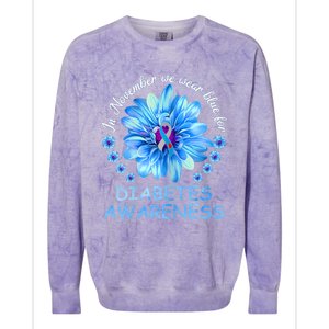 In November We Wear Blue Sunflower Diabetes Awareness Month Colorblast Crewneck Sweatshirt