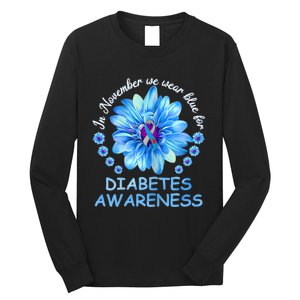 In November We Wear Blue Sunflower Diabetes Awareness Month Long Sleeve Shirt