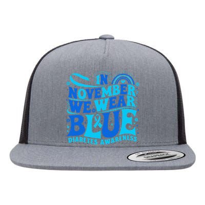 In November We Wear Ribbon Blue Diabetes Awareness Gift Flat Bill Trucker Hat