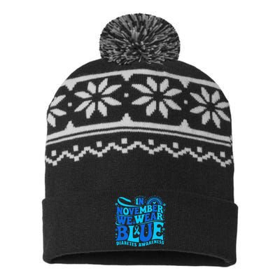 In November We Wear Ribbon Blue Diabetes Awareness Gift USA-Made Snowflake Beanie