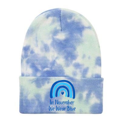 In November We Wear Blue Funny Type 1 Type 2 Diabetes Month Tie Dye 12in Knit Beanie