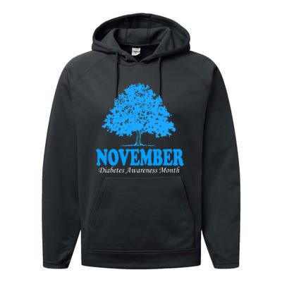 In November We Wear Blue Pumpkins Fall Diabetes Awareness Performance Fleece Hoodie