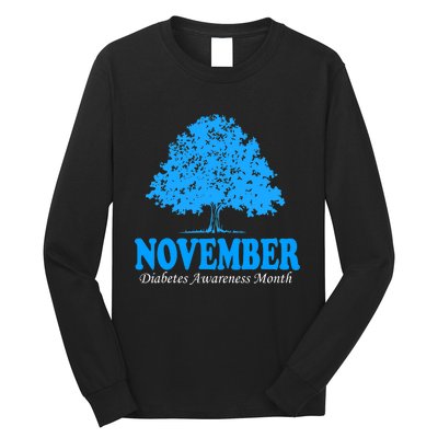 In November We Wear Blue Pumpkins Fall Diabetes Awareness Long Sleeve Shirt