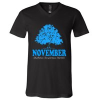 In November We Wear Blue Pumpkins Fall Diabetes Awareness V-Neck T-Shirt