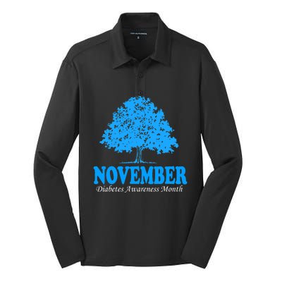 In November We Wear Blue Pumpkins Fall Diabetes Awareness Silk Touch Performance Long Sleeve Polo