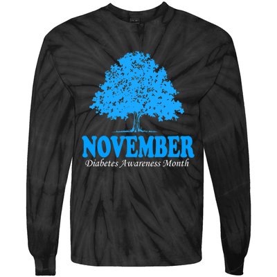 In November We Wear Blue Pumpkins Fall Diabetes Awareness Tie-Dye Long Sleeve Shirt