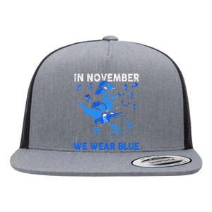 In November We Wear Blue Ribbon Diabetes Awareness Flat Bill Trucker Hat