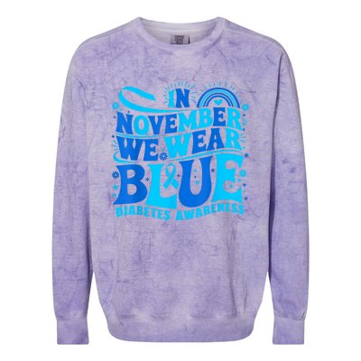 In November We Wear Ribbon Blue Diabetes Awareness Colorblast Crewneck Sweatshirt