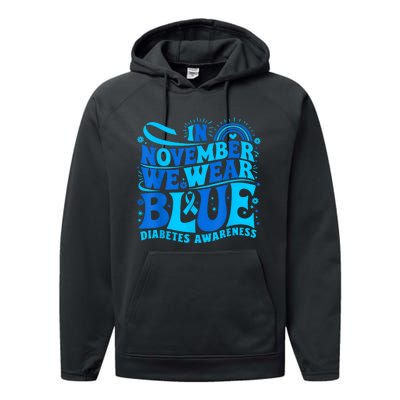 In November We Wear Ribbon Blue Diabetes Awareness Performance Fleece Hoodie