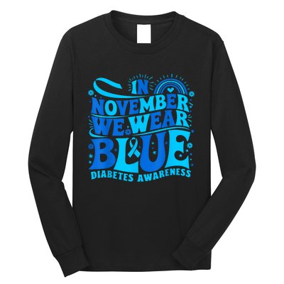 In November We Wear Ribbon Blue Diabetes Awareness Long Sleeve Shirt