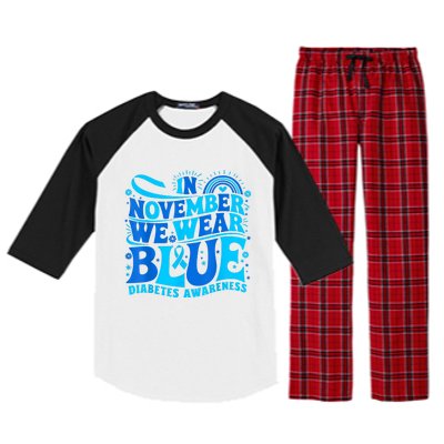 In November We Wear Ribbon Blue Diabetes Awareness Raglan Sleeve Pajama Set