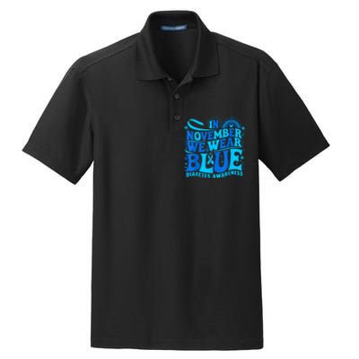 In November We Wear Ribbon Blue Diabetes Awareness Dry Zone Grid Polo