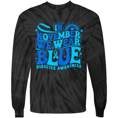 In November We Wear Ribbon Blue Diabetes Awareness Tie-Dye Long Sleeve Shirt